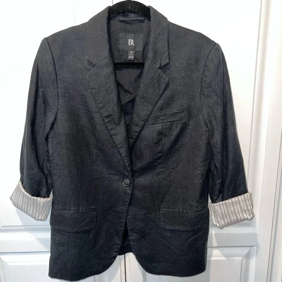 Banana Republic Linen Classic Blazer with Rolled Sleeve Detail Sz 4P - Picture 9 of 13